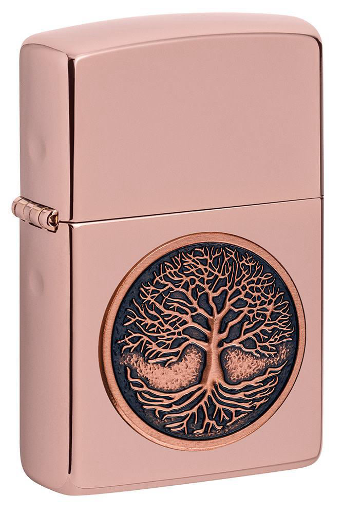 Zippo Lighter High Polish Rose Gold, Tree of Life Emblem