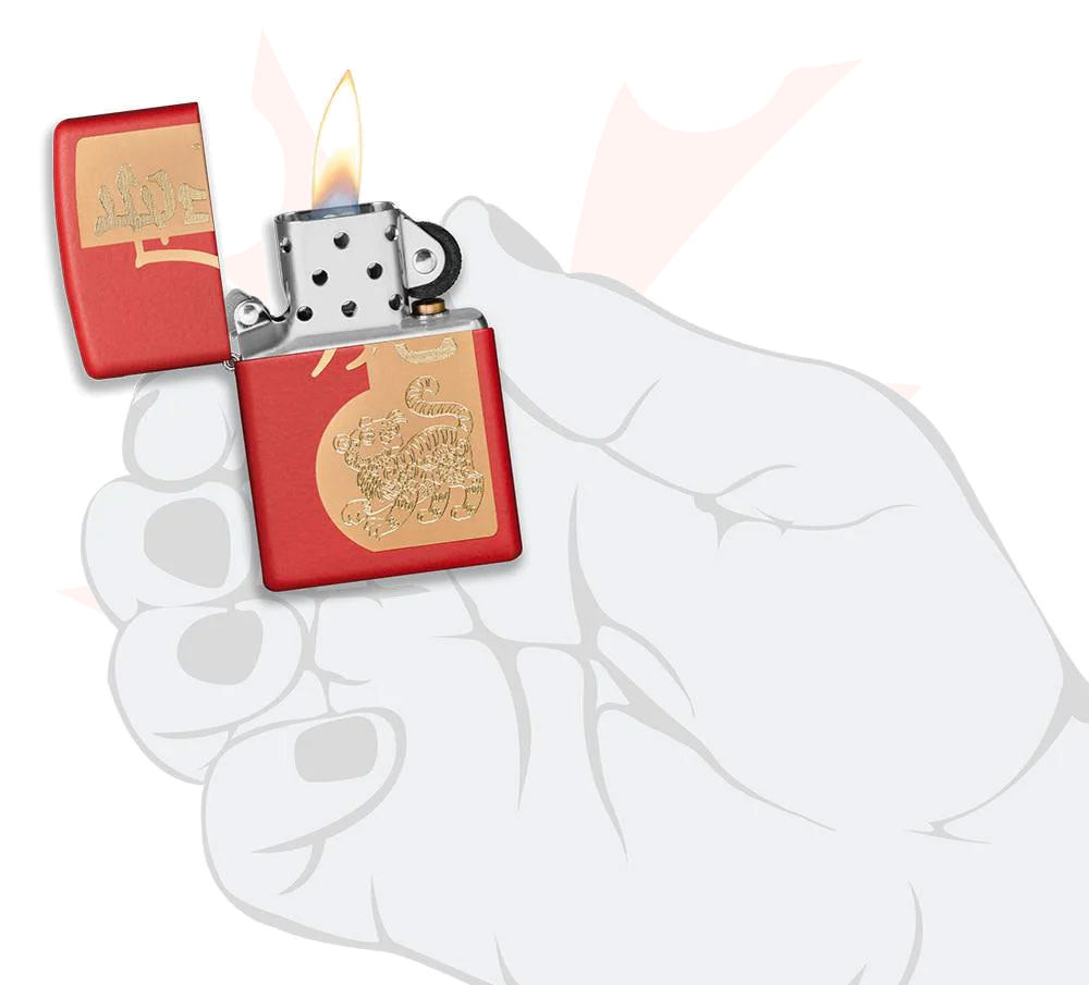 Zippo Lighter Matte Red, Year of the Tiger Zodiac Collection