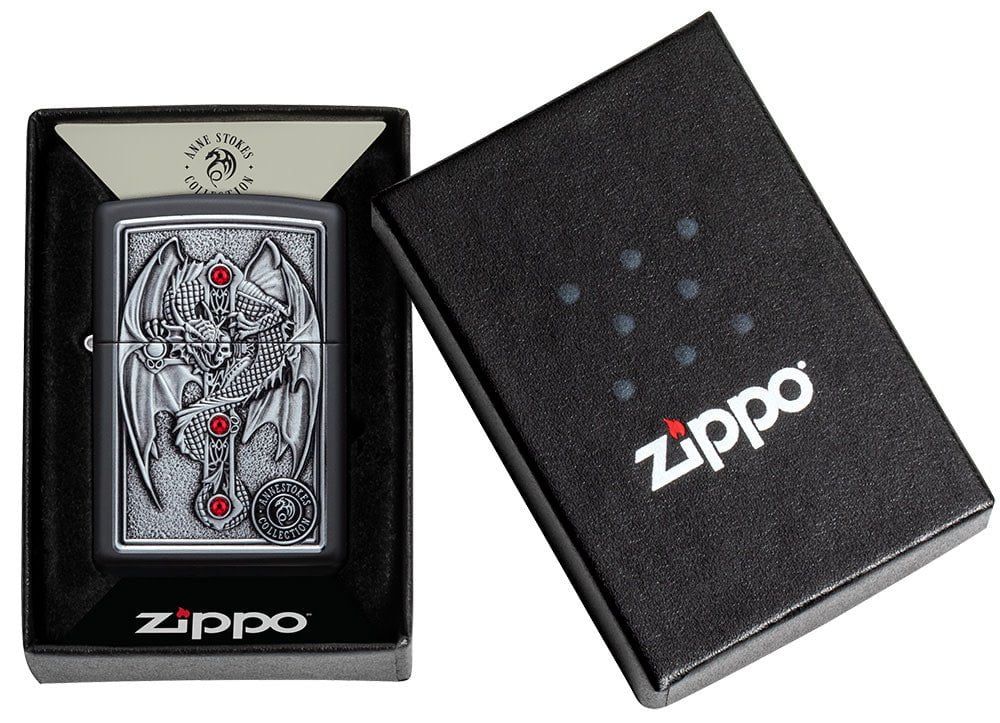 Zippo Lighter Black Matte, Anne Stokes Gothic Guardian Emblem
