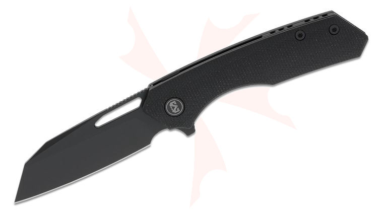M Miguron Knives Keryx Flipper Knife 3.25 inch 14C28N Black PVD Reverse Tanto Blade, Black Micarta Handles