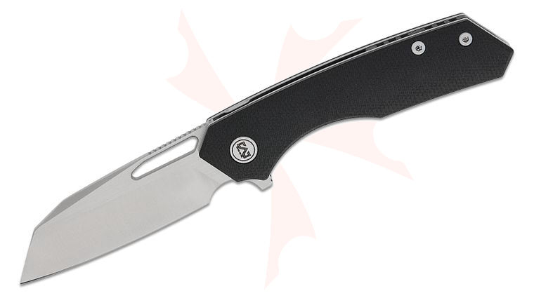 M Miguron Knives Keryx Flipper Knife 3.25 inch 14C28N Satin Reverse Tanto Blade, Black Micarta Handles