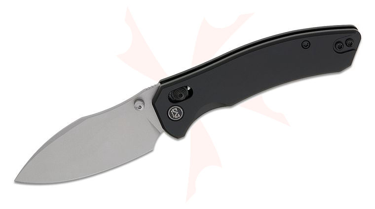 M Miguron Knives Norsa Crossbar Lock Folding Knife 2.99 inch D2 Sandblasted Sheepsfoot Blade, Black PVD Aluminum Handles