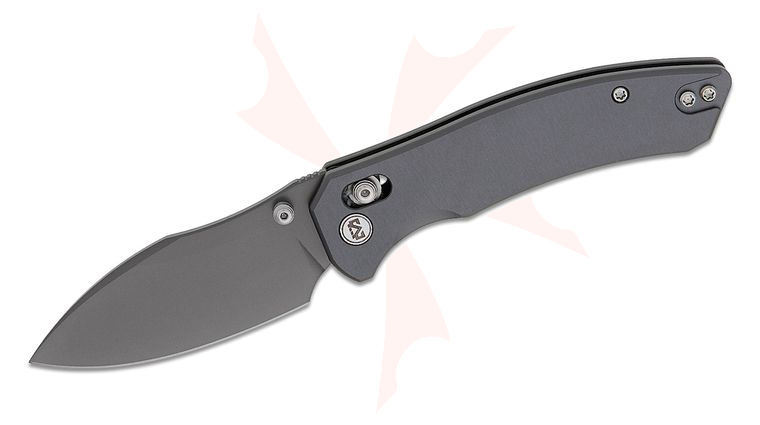 M Miguron Knives Norsa Crossbar Lock Folding Knife 2.99 inch D2 Dark Gray PVD Sheepsfoot Blade, Dark Gray PVD Aluminum Handles