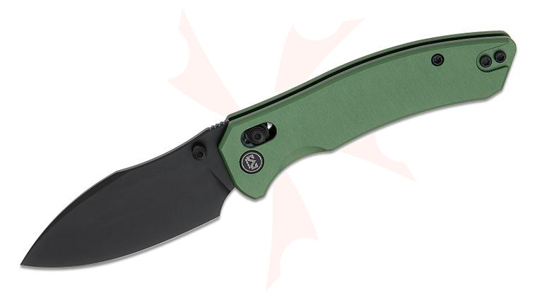 M Miguron Knives Norsa Crossbar Lock Folding Knife 2.99 inch D2 Black PVD Sheepsfoot Blade, Green PVD Aluminum Handles