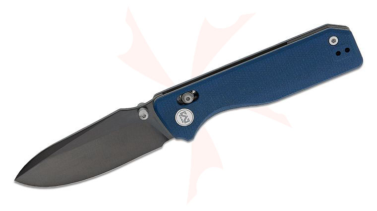 M Miguron Knives Vane II Crossbar Lock Folding Knife 3.25 inch M390 Black DLC Drop Point Blade, Blue Micarta Handles