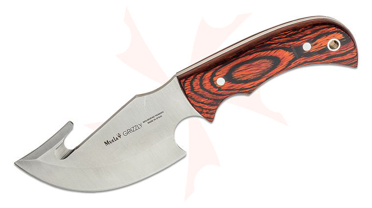 Muela 93126 Grizzly Gut-Hook Skinner 4.625 inch 440A Satin Blade, Cocobolo Wood Handle, Leather Sheath