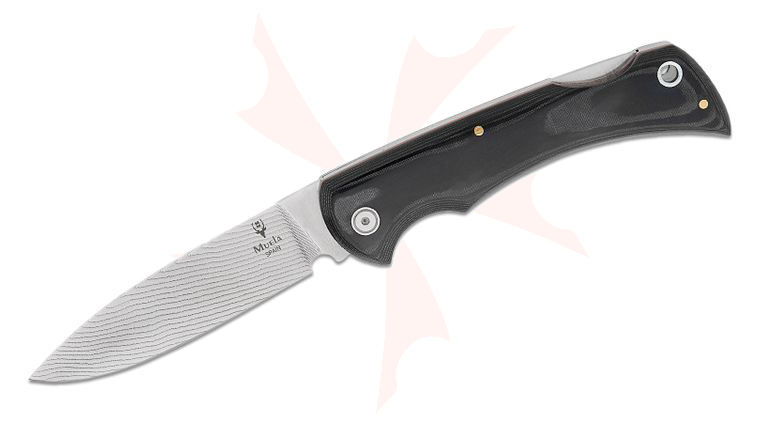 Muela BX-9M.DX Folding Knife 3.66 inch Damax Damascus Polished Drop Point Blade, Smooth Black Micarta Handles