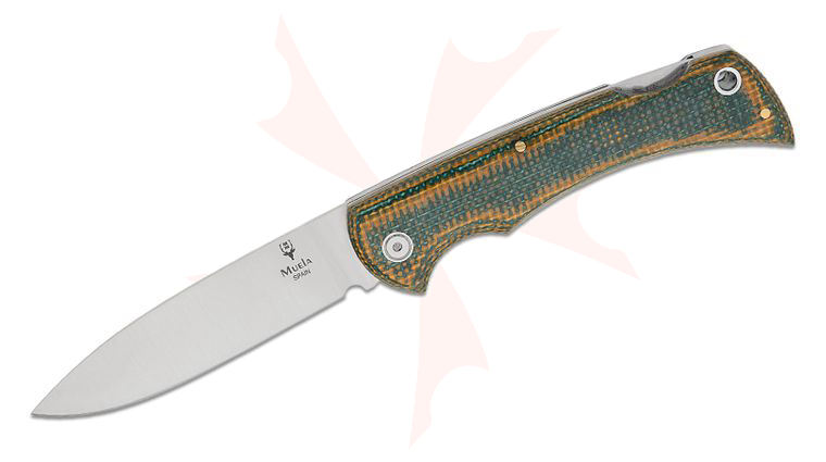 Muela BX-9G Folding Knife 3.66 inch 1.4116 Satin Drop Point Blade, Smooth Brown and Yellow Jute Micarta Handles