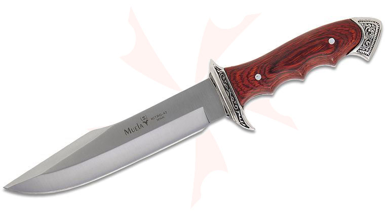 Muela Venecia Fixed Blade Knife 6.77 inch Nitro-42 Satin Harpoon Point Blade, Pakkawood Handles with Nickel Plated Guard and Bolster, Synthetic Leather Sheath