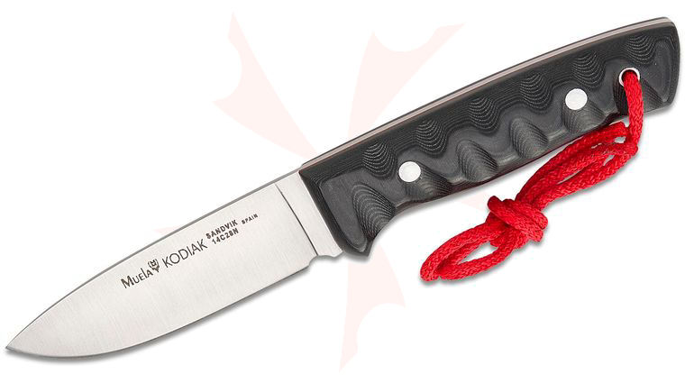 Muela Kodiak Fixed Blade Knife 4.02 inch 14C28N Satin Drop Point Blade, Black Micarta Handles, Black Leather Sheath