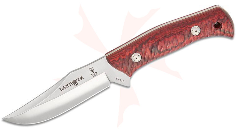 Muela Lakhota Fixed Blade Knife 4.92 inch 1.4116 Satin Bowie Blade, Red Sandalwood Handles, Leather Sheath