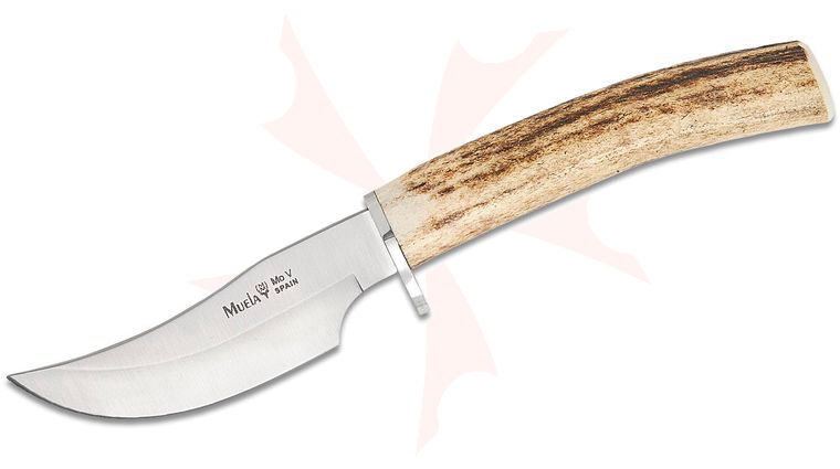 Muela DP-10A Fixed Blade Knife 3.94 inch MoVa Satin Skinner Blade, Genuine Stag Handles, Leather Sheath