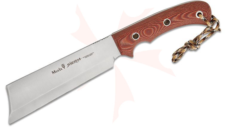 Muela Sherpa-18C Fixed Blade Knife 7.2 inch X50CrMoV15 Satin Cleaver Blade, Brown Micarta Handles, Leather Sheath
