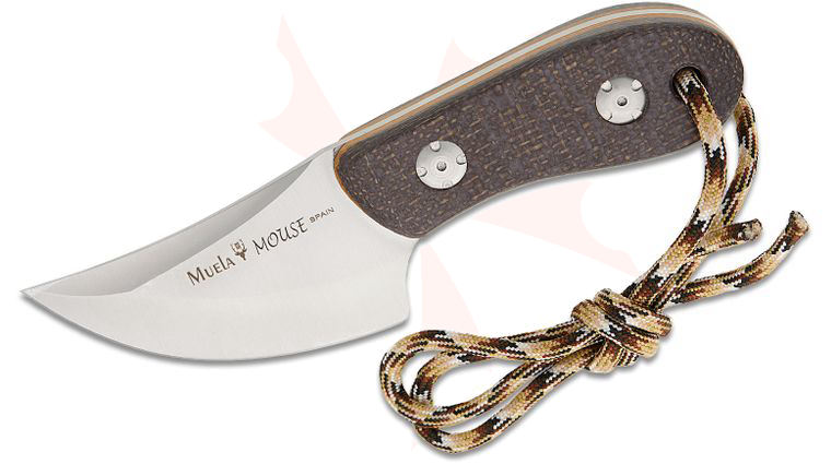 Muela Mouse-7M Fixed Blade Knife 2.76 inch 14C28N Satin Clip Point Blade, Brown Jute Micarta Handles, Leather Sheath