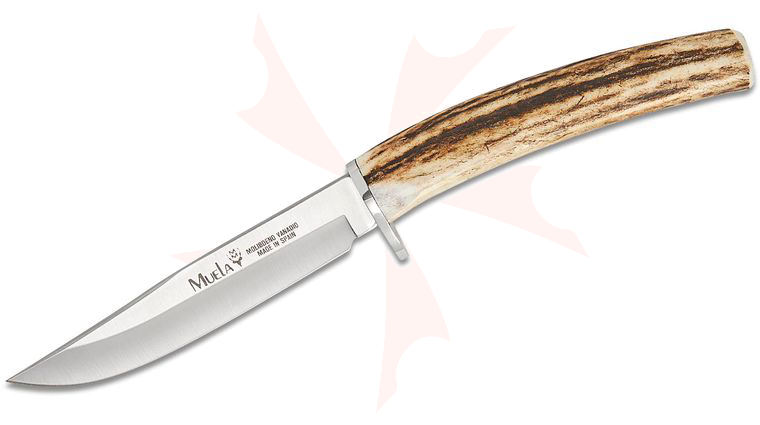 Muela GRED-12A Fixed Blade Knife 4.72 inch X50CrMoV15 Satin Clip Point Blade, Stag Horn Handle, Leather Sheath