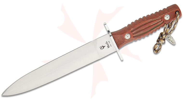 Muela DG-21C Hunting Dagger 8.39 inch 1.4116 Satin Double Edge Blade, Brown Canvas Micarta Handles, Premium Leather Sheath