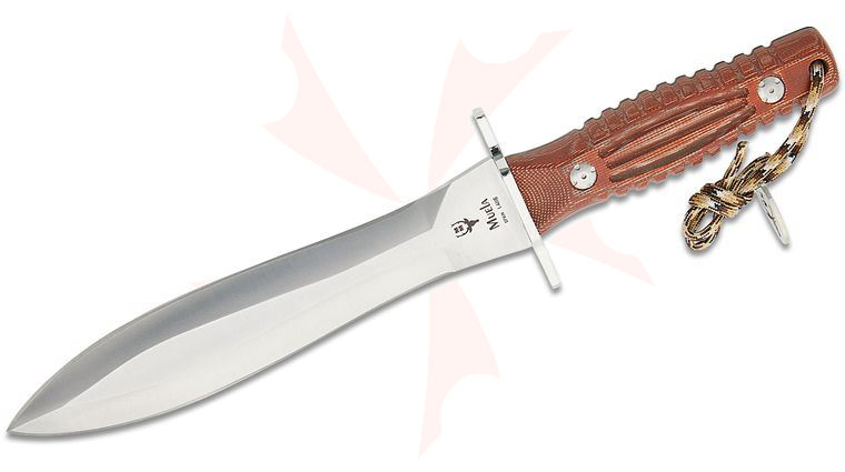 Muela DG-21R Hunting Dagger 8.11 inch 1.4116 Satin Double Edge Blade, Brown Canvas Micarta Handles, Premium Leather Sheath