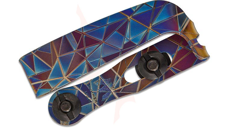 Mummert Knives Custom Slotted Titanium Clip Reverse V2 with Mounting Hardware, Dark Shatter