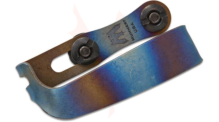 Mummert Knives Custom Slotted Titanium Clip Reverse V2 with Mounting Hardware, Flamed