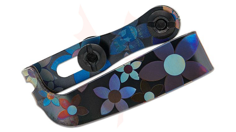 Mummert Knives Custom Slotted Titanium Clip Reverse V2 with Mounting Hardware, Midnight Bloom