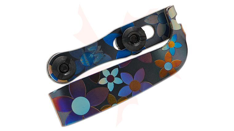 Mummert Knives Custom Slotted Titanium Clip V2 with Mounting Hardware, Midnight Bloom