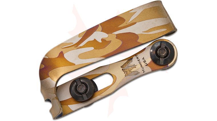 Mummert Knives Custom Slotted Titanium Clip V2 with Mounting Hardware, Desert Camo