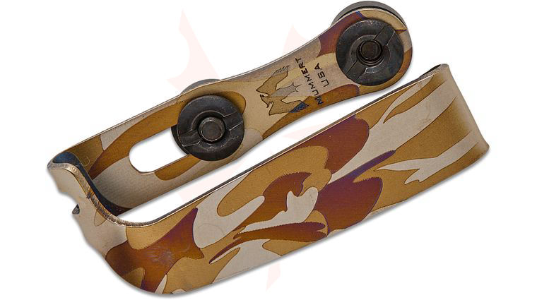 Mummert Knives Custom Slotted Titanium Clip Reverse V2 with Mounting Hardware, Desert Camo