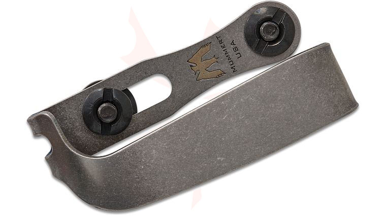 Mummert Knives Custom Slotted Titanium Clip Reverse V2 with Mounting Hardware, Tumbled