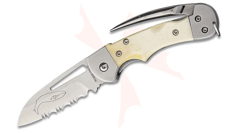 Myerchin AF377P Generation 2 Crew Rigging Knife 2.5 inch Sheepsfoot Blade, White Bone Handles