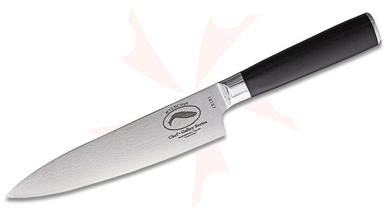 Myerchin G100 Galley Chef Knife 8 inch VG-10 Core Damascus Blade, Black G10 Handle