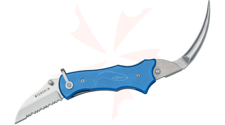 Myerchin P300BL Sailor's Tool 2.25 inch 440C Serrated Blade, Pliers, Blue Aluminum Handles