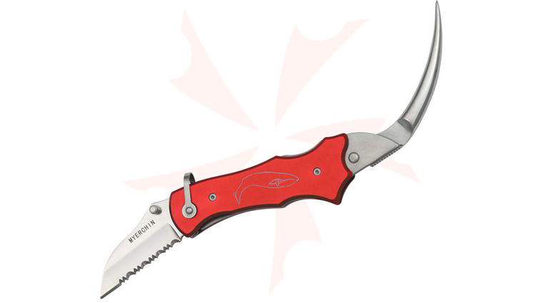 Myerchin P300RD Sailor's Tool 2.25 inch 440C Serrated Blade, Pliers, Red Aluminum Handles