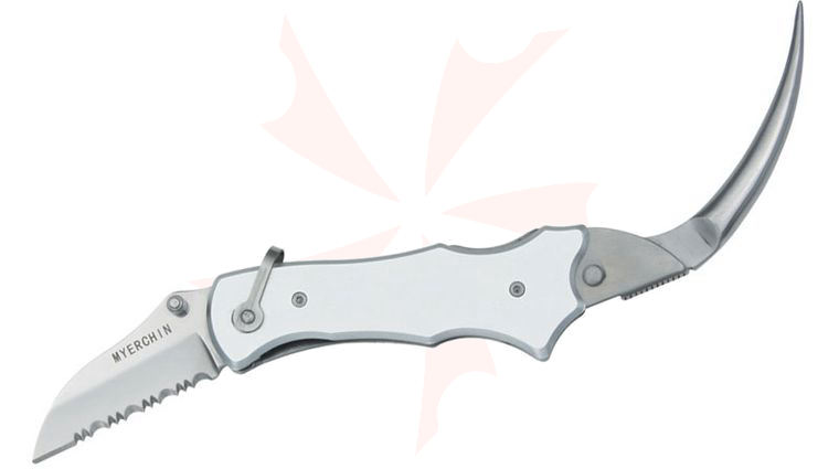 Myerchin P300SL Sailor's Tool 2.25 inch 440C Serrated Blade, Pliers, Silver Aluminum Handles