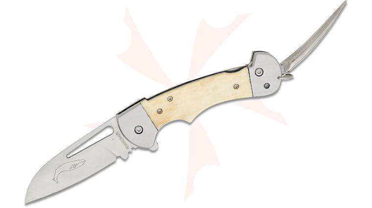 Myerchin AF300 Generation 2 Captain Pro Rigging Knife 3.25 inch Sheepsfoot Blade, White Bone Handles