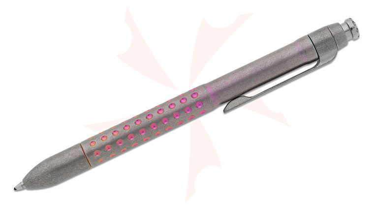MachineWise Custom ROTA Pen #442, Pink Anodized and Stonewashed Titanium Click Pen, 5.125 inch Overall