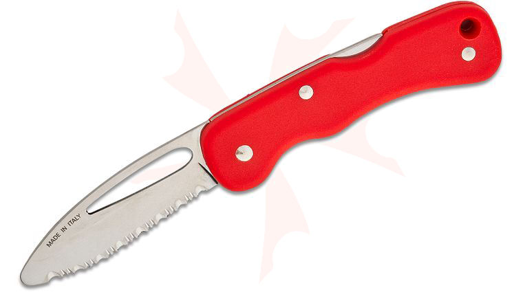 Mac Coltellerie 697R Rescue Folding Knife 3 inch Serrated Blunt Tip Blade, Red GRN Handles
