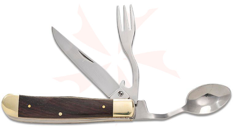 Boker Magnum Bon Appetite Multi-Tool Knife with Spoon and Fork, 4.13 inch Pakkawood Handles