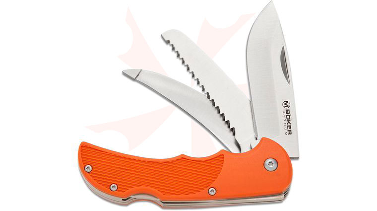 Boker Magnum HL Triple Pocket Knife, 440C Stainless Steel Blades, Orange FRN Handle, Nylon Pouch