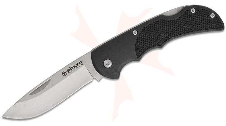 Boker Magnum HL Single Pocket Knife 3.31 inch Satin Drop Point Blade, Black FRN Handles, Nylon Pouch