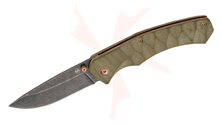 Boker Magnum Iguanodon Folding Knife 3.15 inch 440A Black Stonewashed Drop Point Blade, Olive Green G10 Handles with Copper Accents