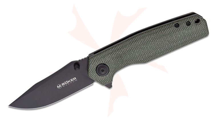 Boker Magnum Field Flipper Knife 2.83 inch 440A Black Clip Point Blade, OD Green Micarta Handles