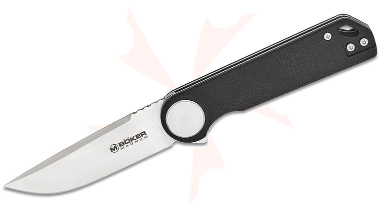 Boker Magnum Skruva Flipper Knife 3.11 inch 440C Satin Drop Point Blade, Black G10 Handles