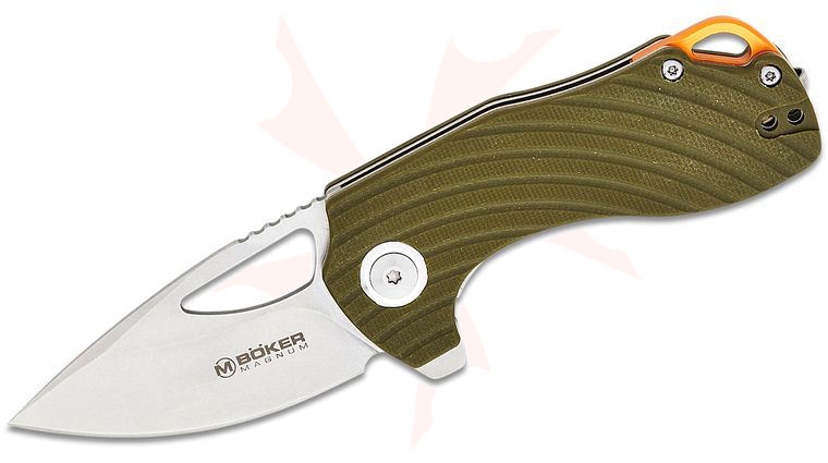 Boker Magnum Tadpole Flipper Knife 2.36 inch 440A Stonewashed Drop Point Blade, OD Green G10 Handles