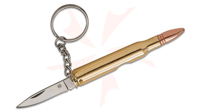 Boker Magnum 30-06 Bullet Folding Knife 1.65 inch Satin Drop Point Blade, Brass Coated Bullet Handle