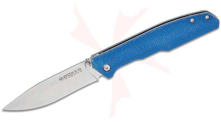 Boker Magnum Deep Blue Canvas Liner Lock Folding Knife 3.54 inch 440A Satin Drop Point Blade, Blue Canvas Micarta Handles