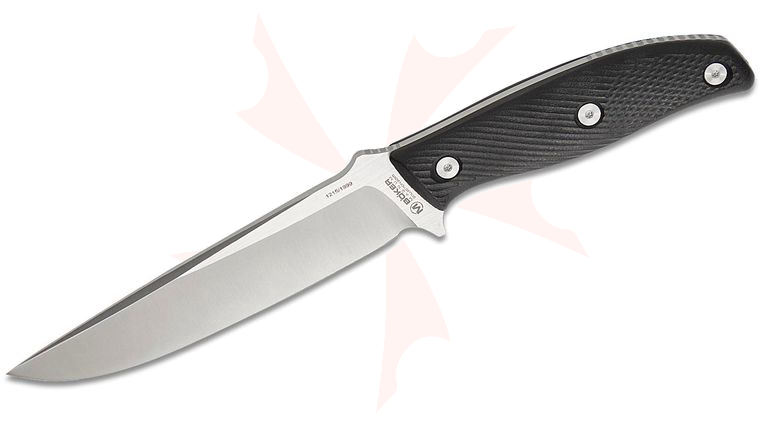 Boker Magnum Collection 2025 Fixed Blade Knife 5.94 inch BKR-10 Satin Drop Point, Black G10 Handles, Black Leather Sheath and Collector's Box