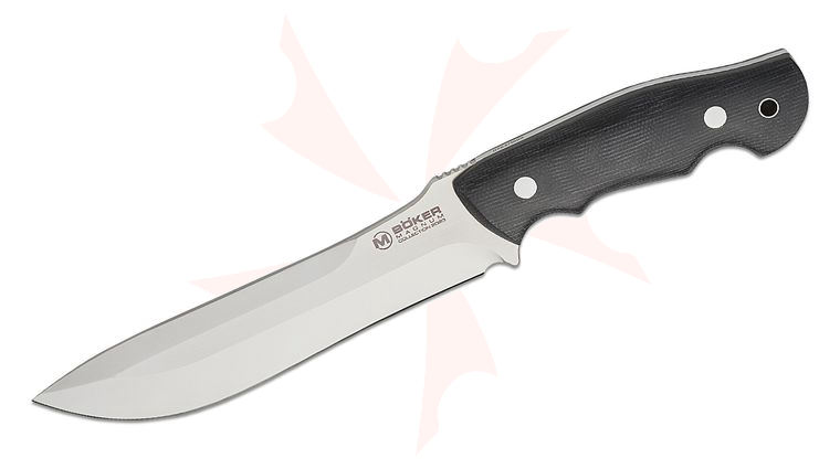 Boker Magnum Collection 2023 Burnley Fixed Blade Knife 6.85 inch D2 Two-Tone Drop Point, Black Micarta Handles, Leather Sheath and Collector's Box
