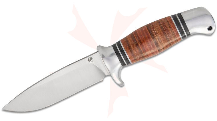 Boker Magnum Leatherneck Hunter Fixed Blade Knife 4.41 inch 440A Satin Drop Point Blade, Stacked Leather Handle with Aluminum Pommel and Guard, Nylon Sheath