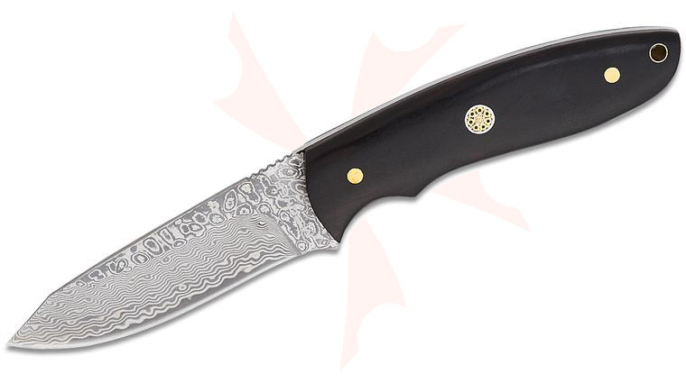 Boker Magnum Vernery Damast Fixed Blade Knife 3.58 inch Damascus Drop Point, Ebony Wood Handles, Black Leather Sheath
