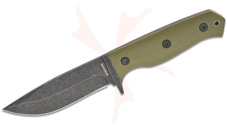Boker Magnum Bushcraft Drop Fixed Blade Knife 4.25 inch 440A Black Stonewashed Blade, OD Green G10 Handles, Kydex Sheath